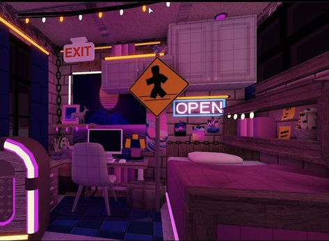 Cybercore Bloxburg House, Retro Bloxburg Room, Bloxburg Led Light Room, Y2k Room Bloxburg, Sims 4 Cyberpunk Build, Bloxburg Bedroom, Blocksburg Room Ideas￼, Tiny House Bedroom, Bloxburg Houses