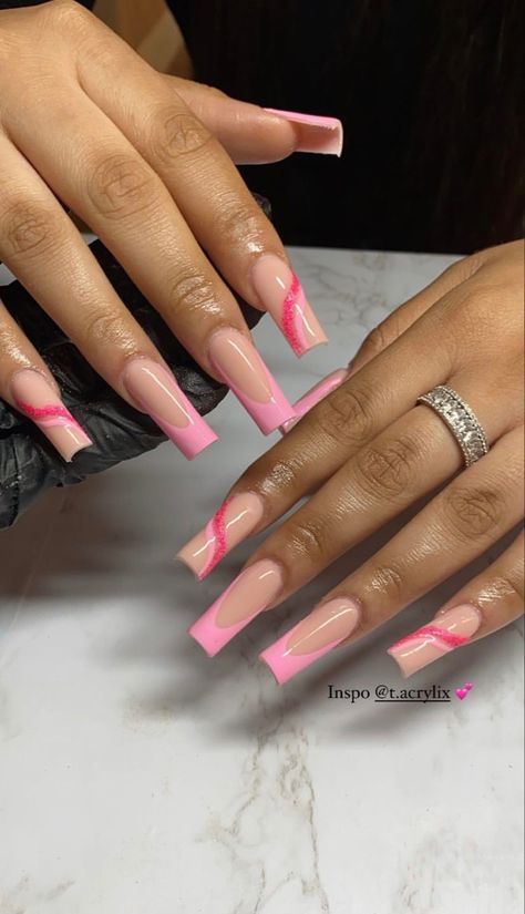 Med Nail Ideas Square, Med Length Nails, Pink Medium Nails, Med Nails, Medium Acrylic Nails, Length Nails, Abstract Nails, Classy Acrylic Nails, Short Square Acrylic Nails