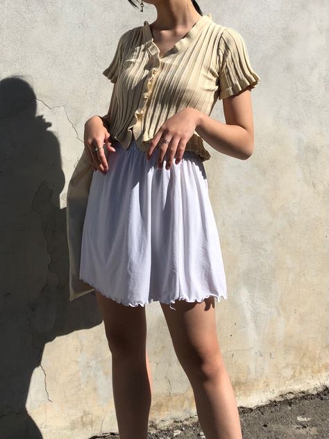 Neutral Cardigan, Tennis Whites, Korean Aesthetic, Trendy Outfit, Aesthetic Outfit, White Skirt, White Skirts, Skater Skirt, Trendy Outfits