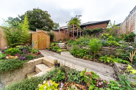 Multi-level, Artist Garden in South London - Design Heights Garden On Different Levels, Level Garden Ideas, Garden In Forest, Multi Level Garden, Level Garden, Artist Garden, Small Urban Garden, Concrete Retaining Walls, Forest Hill