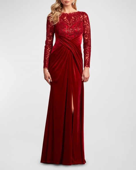 T525M Tadashi Shoji Pleated Sequin Lace & Velvet Gown Dress Formal Wedding Guest, Formal Wedding Guests, Velvet Gown, Evening Dresses Cocktail, Tadashi Shoji, Velvet Lace, Mother Of The Bride Dress, 10 22, Dress Formal