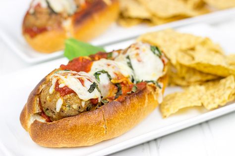 These Chicken Parm Meatball Subs are perfect for gameday! Meatballs Sandwich, Meatball Hoagies, Meatball Hoagie, Southern Meatloaf, Chicken Parm Meatballs, Gameday Food, Slow Cooker Italian Beef, Chicken Meatball, Meatball Sandwich