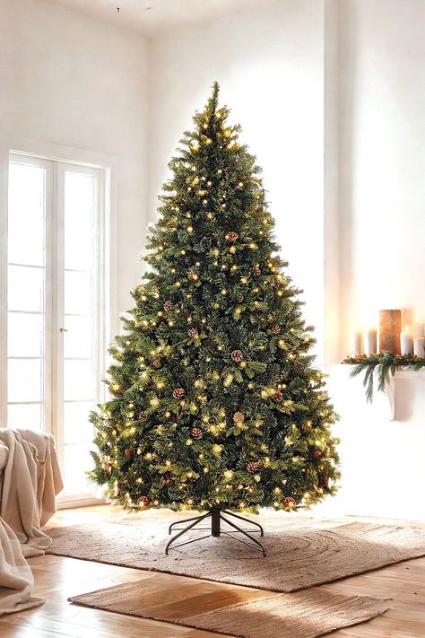 Goplus 7ft Pre-Lit Artificial Christmas Tree, Premium Spruce Hinged Tree with 460 LED Lights and Pine Cones, Xmas Tree for Holiday Indoor Decor Artificial Christmas Tree, Xmas Tree, Indoor Decor, Pine Cones, Hinges, Led Lights, Trees, Christmas Tree, Led