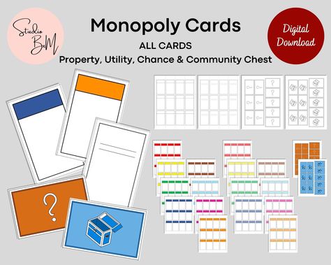 Excited to share the latest addition to my #etsy shop: Monopoly Cards, All Monopoly Cards, Property, Utility, Chance and Community Chest, Instant Download, Printable Digital Download https://etsy.me/3jEjv4b #kidscrafts #monopoly #monopolygamecard #boardgame Custom Monopoly, Monopoly Cards, Monopoly Game, Classic Board Games, Templates Printable Free, Family Game Night, Colored Paper, Instant Download Printable, Monopoly