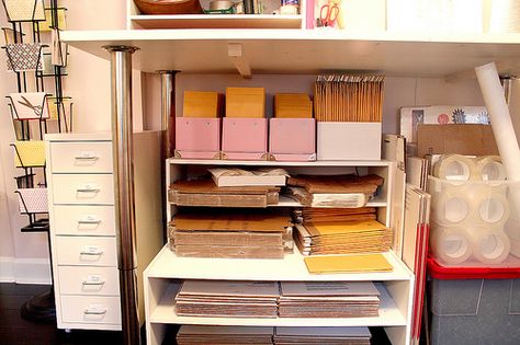 The Shipping Center in My Studio | Nicole Balch | Flickr Shipping Station Ideas Diy, Shipping Boxes Organization, Home Business Shipping Station, How To Organize Shipping Supplies, Shipping Supply Storage, Shipping Box Organization, Packing Station Organization, Shipping Station Organization, Shipping Supplies Organization