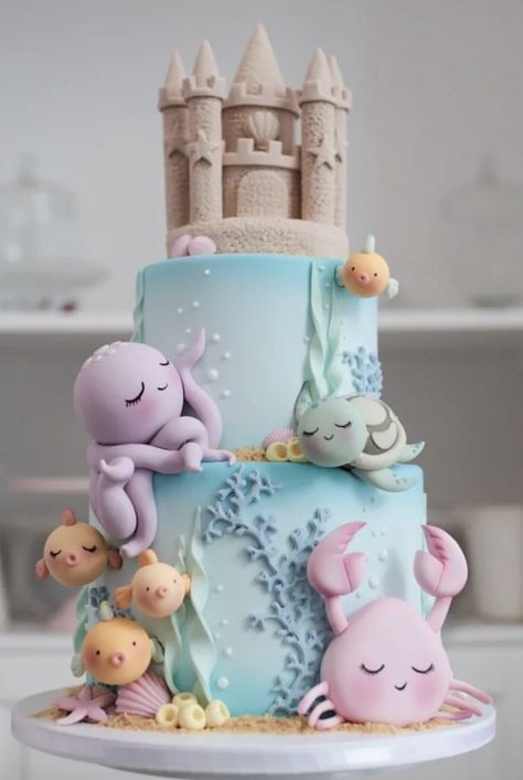 Pastel Under The Sea Cake, Under The Sea Bday Cake, 1st Birthday Under The Sea, Under The Sea 1st Birthday Cake, Under The Sea First Birthday Cake, Under The Sea Baby Shower Cake, Under The Sea Birthday Party Cake, Under The Sea Desserts, Under The Sea Cake Ideas