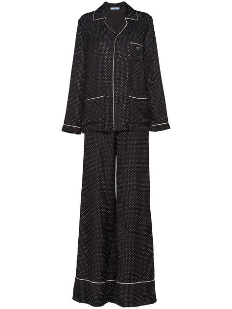 Prada Embroidered Twill Pajamas - Farfetch Luxury Pajamas For Women, Black Pijama, Expensive Pajamas, Chanel Pajamas, Luxury Elegant Black Sleepwear, Prada Pajamas, Versace Pajamas, Chanel Sleepwear, Victoria Secret Black Pajamas