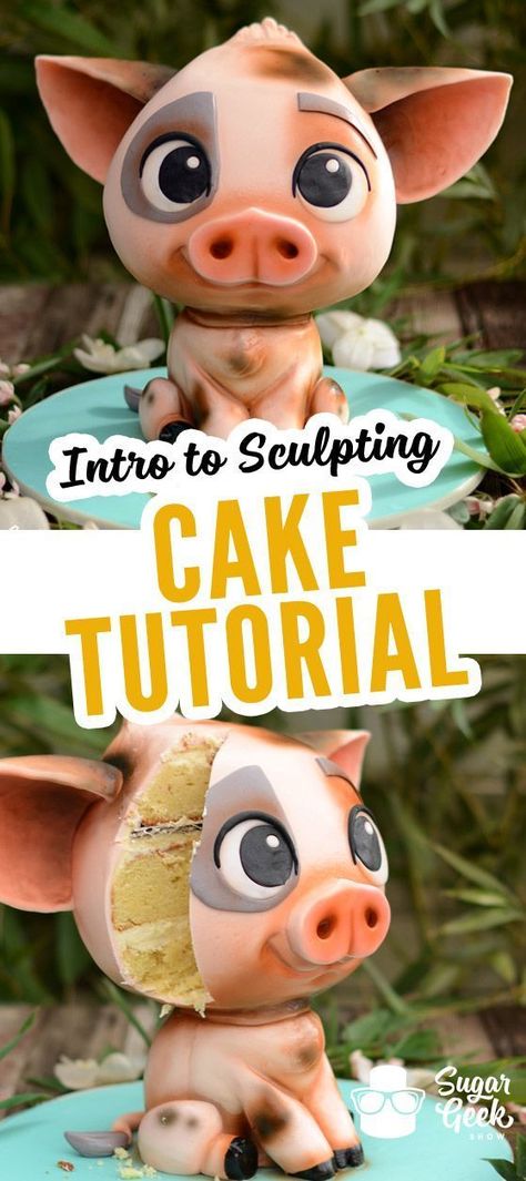 Learn how to sculpt cake! Everything you need to know to get started sculpting a multitude of cakes! In depth instructions on how to sculpt Pua the Pig from Moana that can translate to your future projects! Visit the following link to watch the promo video on our site: https://sugargeekshow.com/course-preview/introduction-cake-sculpting-preview/ Trendy Cupcakes, Cupcakes Decoration Diy, Cake Sculpting, Cupcakes Decoration Tutorial, Diy Sweets, Sugar Geek, Moana Cake, Cake Structure, Cupcakes Decorating