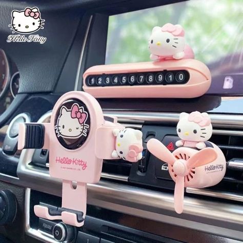 Hello Kitty Car Accessories, Cute Car Air Freshener, Anime Hello Kitty, Pink Car Accessories, Hello Kitty Car, Girly Car Accessories, Car Deco, Girly Car, Hello Kitty Characters