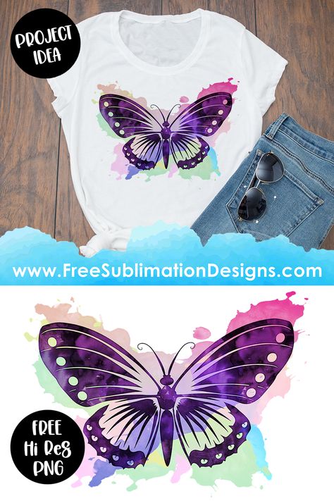 Butterfly Sublimation, Sublimation Gifts, Butterfly Png, Watercolor Butterfly, Personal Gifts, Wedding Party Invites, Infusible Ink, Free Svg Files, Sublimation Mugs