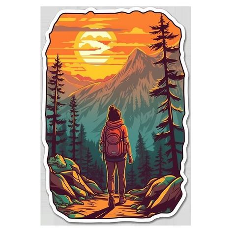 Mountain Wanderlust: Female Hiker Sticker - Vector files Sticker #sticker Stickers #stickers freesticker #freesticker freestickers #freestickers free download sticker #freedownloadsticker 12.103 Hiker Illustration, Hike Illustration, Wanderlust Illustration, Backpacking Pictures, Hiking Illustration, Explore Illustration, Female Hiker, Adventure Illustration, Wanderlust Stickers