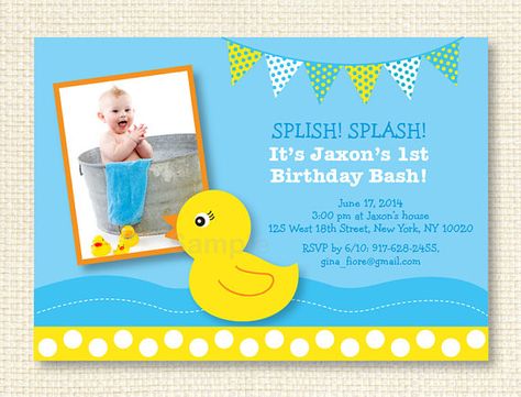 Rubber Duck Birthday, Rubber Ducky Birthday, Ducky Duck, Duck Photo, Duck Birthday, Photo Birthday Invitations, Birthday Diy, Rubber Ducky, 1st Birthday Invitations