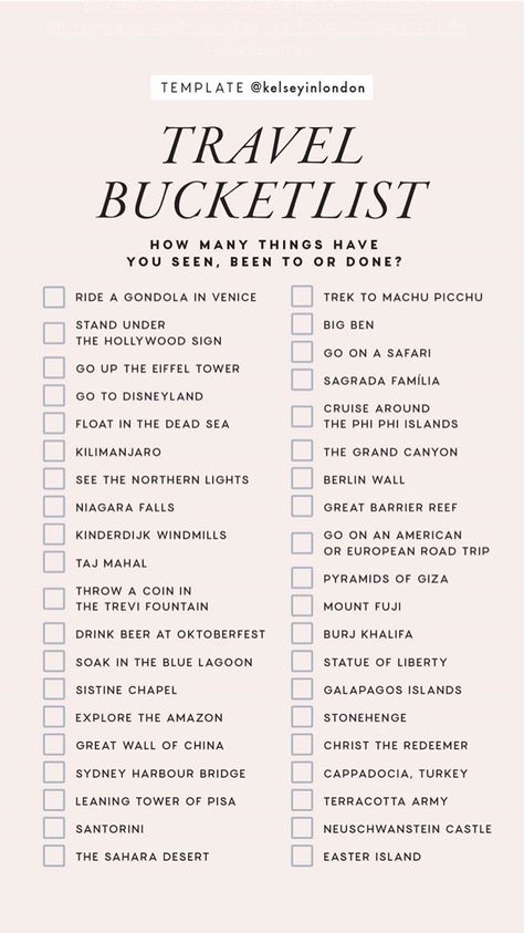 Travel Bucket List Instagram Story Template by @kelseyinlondon #InstaTemp #StoryTemp #InstagramStory #InstagramStoryTemplate #InstagramTemplate #StoryTemplate #Travel #BucketList #TravelBucketList #Checklist The Bucket List, Utah Hikes, Utah Travel, Vacation Tips, Backpacking Europe, Travel Checklist, Bucket List Destinations, Destination Voyage, Summer Bucket Lists