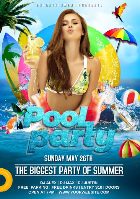 Beach Party Flyer, Pool Parties Flyer, Invert Colors, Party Flyers, Mixtape Cover, Summer Poster, Promotional Flyers, Summer Beach Party