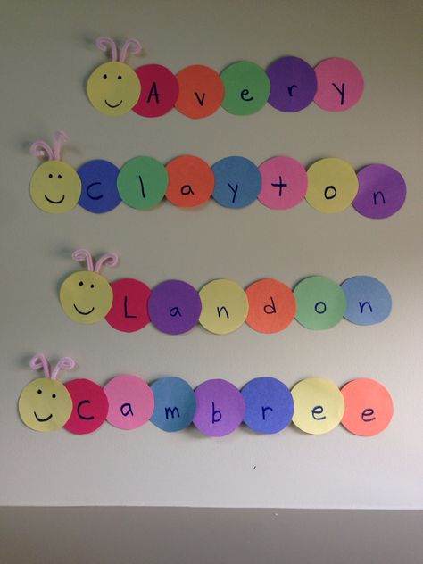 Caterpillar names Make A Caterpillar Craft Ideas, Caterpillar Letter Activities, Spring Name Activities Preschool, Names Crafts Preschool, Recognizing Name Activities Preschool, Preschool Learning Name, Name Activities For Two Year Olds, Name Recognition Crafts Preschool, Name Art Activities Preschool