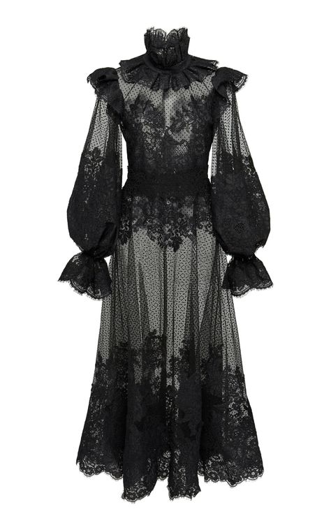 Espionage Corded Lace Gown by ZIMMERMANN for Preorder on Moda Operandi Goth Tattoo, Tulle Maxi Dress, فستان سهرة, Black Lace Dress, Feminine Dress, Lace Gown, Dark Fashion, Fashion Mode, Carolina Herrera