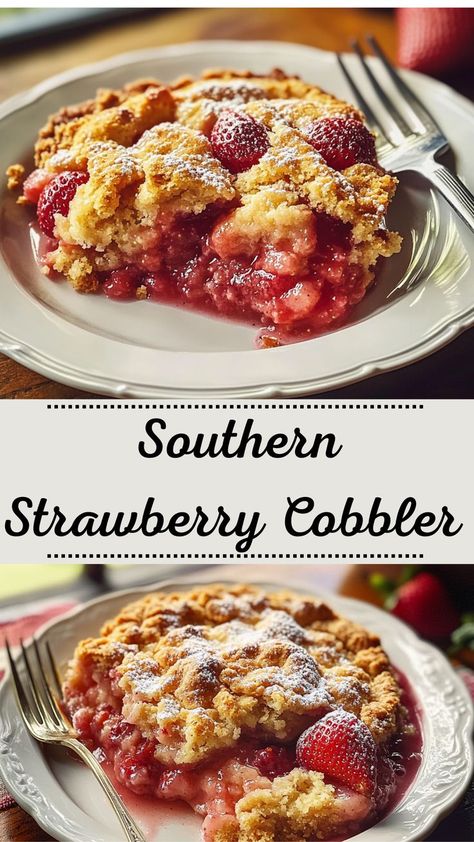 Looking for a healthy winter dessert idea for your Friendsgiving? This Easy Southern Strawberry Cobbler is your go-to! Made with fresh strawberries and a light, sweetened biscuit topping, this cobbler is a perfect winter treat. It’s an easy recipe that works for both winter meals and winter dinners, and it’s healthier than most desserts. Add this sweet and comforting dish to your Friendsgiving food ideas! Strawberry Preserves Desserts, Christmas Cobbler Recipes, Cobblers Recipes Easy, Southern Dessert Recipes, Healthy Winter Desserts, Easy Cobbler Recipe, Strawberry Cobbler Recipe, Pineapple Cobbler, Easy Cobbler