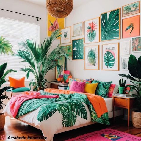 Tropical Aesthetic Room Decor 🏝️🦜🍍🌺🍹 #tropicalroom #tropicalroomdecor #aestheticroom #aestheticrooms #aestgeticroomdecor #roomdecor #bedroomdecor #bedroominspo Tropical Aesthetic Room, Tropical Bedroom Ideas, Room Decor Tropical, Tropical Decor Living Room, Tropical Room Decor, Tropical Bedroom Decor, Tropical Bedroom, Bedroom Beach, Tropical Aesthetic