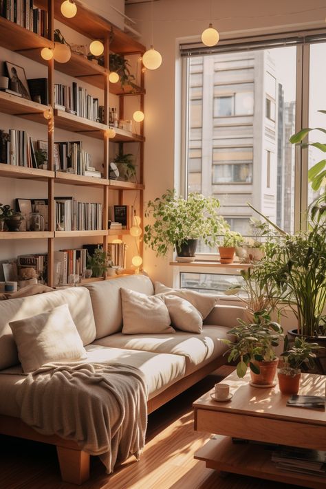 Warmly Welcome: Apartment Aesthetic Tips Await! - Quiet Minimal Living On My Own Aesthetic, Tall Ceiling Apartment, Cozy Minimal Apartment, Cozy Apartment Inspiration, Natural Apartment Aesthetic, Warm Apartment Aesthetic Living Room, Cozy Apartment Aesthetic Living Room, Studio Aesthetic Apartment, Cozy Warm Apartment