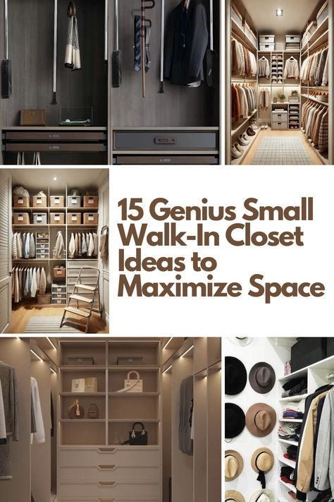 Transform your tiny walk-in closet into a stylish, organized haven with these 15 creative ideas! From adjustable shelving to sleek pull-out racks, these smart solutions maximize every inch of space while adding a touch of luxury. Whether you're organizing accessories, shoes, or clothing, these tips will help you create a closet that's functional and beautiful. Explore these small walk-in closet ideas and revamp your space today! Small Walking Closet Design, Closet Set Up Ideas Small Spaces, Smart Walk In Closet Ideas, Tiny Walk In Closet Ideas Layout, Medium Walk In Closet Ideas, Small Walk In Wardrobe Layout, Turning Room Into Walk In Closet, Walk In Closet Ideas With Vanity, Home Network Closet