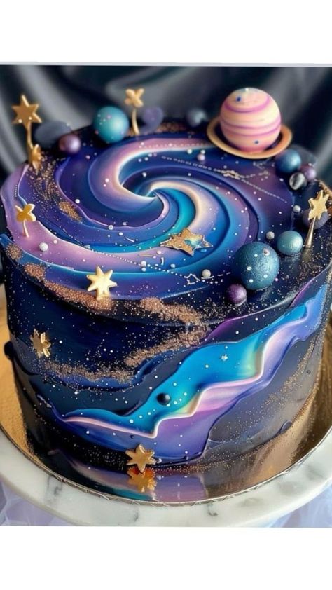 Space Cake Recipe, Nasa Cake Ideas, Space Theme Cakes, Amazing Cakes Birthday, Galaxy Cake Birthday, Galaxy Cake Ideas, Galaxy Themed Cake, Galaxy Birthday Cake, Luxury Cake Design