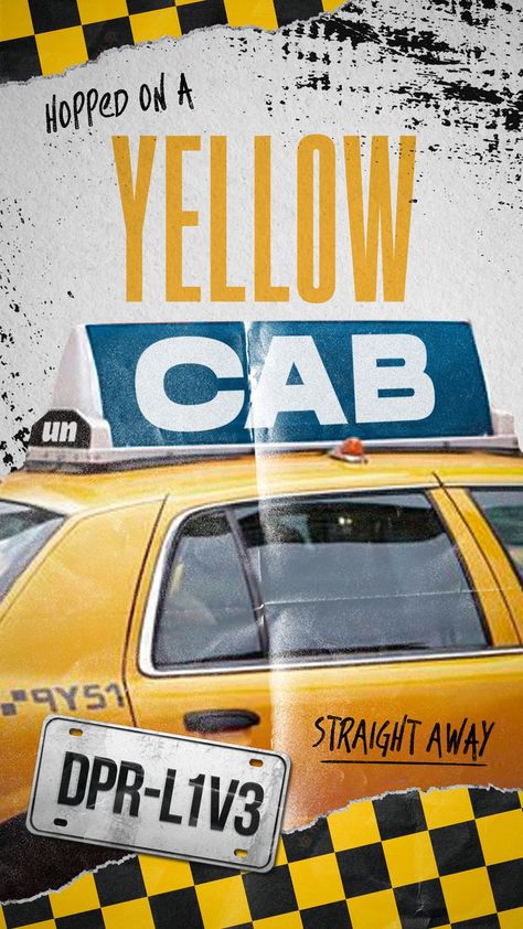 Lyric poster design for Yellow Cab by DPR LIVE Dpr Live Poster Print, Dpr Posters, Dpr Live Poster, Lyrics Poster Design, Yellow Posters, Graphic Magazine, Live Music Poster, Yellow Poster, Room Collage