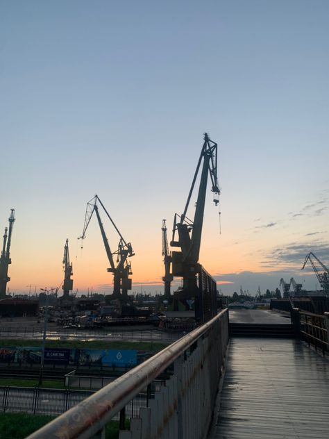 Early morning in the shipyard #poland #gdansk #sunrise #morningvibes #sunrisephotography #summer #aesthetic Shipyard Aesthetic, Gdansk Aesthetic, Polish Core, Poland Gdansk, Long Holiday, Sopot, City Vibe, Gdansk, European Summer