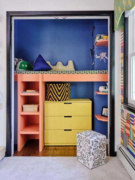 Closet Nook, Reading Nook Closet, Reading Loft, Sleeping Nook, Bed Nook, Boys Bedroom Makeover, Kids Loft, Kid Closet, This Boy