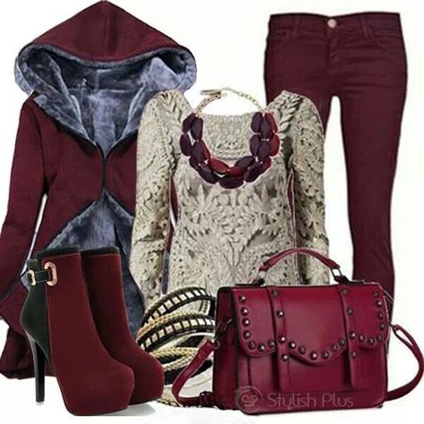 Berry Burgendy Colored Jeans Outfits, Women Fashion Ideas, Cute Winter Outfit, Full Outfits, Winter Outfit Ideas, Stylish Winter Outfits, Trendy Outfits Winter, Trendy Winter, Cute Winter Outfits