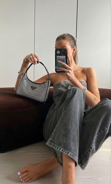 Prada Bucket Bag Outfit, Prada Crystal Bag Outfit, Prada Mini Bag Outfit, Sparkly Bag Outfit, Prada Crystal Bag, Bucket Bags Outfit, Mini Bag Outfit, Prada Bucket Bag, Prada Mini Bag