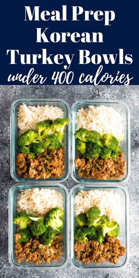 Korean turkey meal prep is packed with flavor and under 400 calories per bowl! Prep this simple ground turkey meal prep recipe on the weekend for healthy and delicious lunches through the week. Korean Turkey, Turkey Meal Prep, Crockpot Meal Prep, Ground Turkey Meal Prep, Fitness Meal Prep, Ground Turkey Recipes Healthy, Clean Meal Prep, Healthy Ground Turkey, Paleo Meal Prep