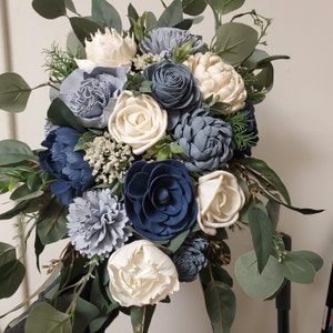 Navy Bridal Bouquet, Navy Wedding Bouquet, Bridal Bouquet Peonies, Wood Flower Bouquet, Cascading Bridal Bouquets, Bridal Bouquet Blue, Cascading Wedding Bouquets, Flower Girl Bouquet, Wedding Party Flowers