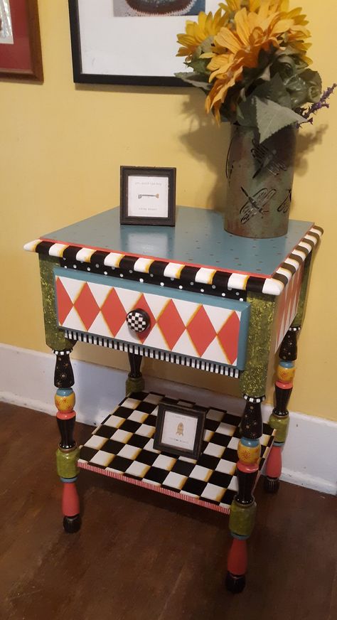 Funky End Tables, Funky Painted Table, Bedroom Accent Table, Coral Nursery Decor, Painted Accent Table, Bedroom Side Table, Quirky Furniture, Coral Nursery, Hand Painted Chairs