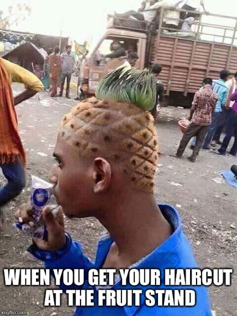 Pineapple hair | WHEN YOU GET YOUR HAIRCUT AT THE FRUIT STAND | image tagged in pineapple hair | made w/ Imgflip meme maker Scrub Corpo, Mario Nintendo, Memes Humor, Modern Hairstyles, Goddess Braids, Short Hair Cuts For Women, Short Hairstyles For Women, Ponytail Hairstyles, Womens Haircuts