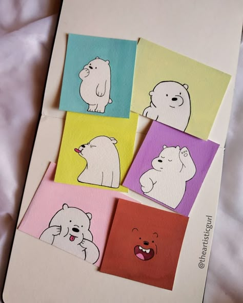 Cute Polaroid Drawing Ideas, We Bare Bears Polaroid Painting, Poloroid Drawing Idea Easy, Cute Polaroid Paintings, Mini Polaroid Painting, Painting Polaroids, Polaroid Idea, Faceless Painting, Polaroid Drawing