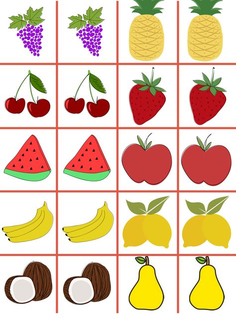 Fruit Memory Game, Fruit Preschool, Animals Memory Game, Healthy Food Activities For Preschool, Color Worksheets For Preschool, Game Fruit, Games For Kids Classroom, Toddler Homeschool, Diy Quiet Books