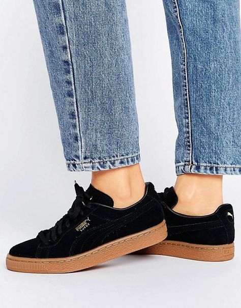 Puma Suede Outfit Woman, Puma Suede Outfit, Retro Sneakers Women, Sneakers Outfit Casual, Puma Outfit, Trainers Outfit, Suede Outfit, Sneakers Noir, Sneaker Outfits