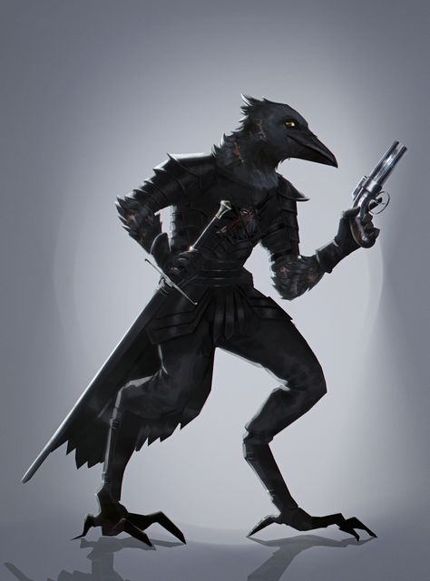 Pathfinder Gunslinger, Kenku Artificer, Kenku Character Art, Dnd Gunslinger, Kenku Dnd, Dnd Kenku, D D Races, Fantasy Sci Fi, Pop Art Wallpaper