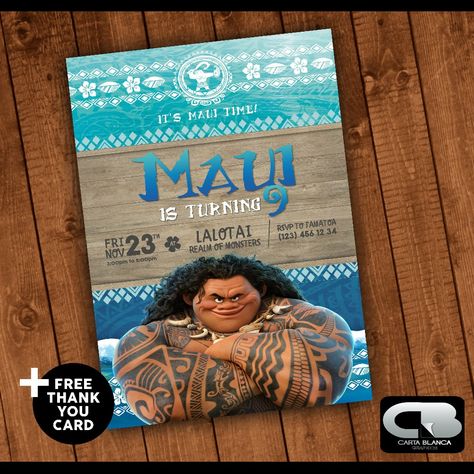 Excited to share the latest addition to my #etsy shop: Maui Invitation with Free Thank You Card - Maui Invite - Moana Invitation - Moana Birthday Party - Digital File Download #printable #digital #birthday #birthdaycard #birthdayinvitation #disneymoana #celebration #moanabirthday http://etsy.me/2mgEV8R Moana Invitations, Moana Invitation, Luau Ideas, Bday Themes, Moana Maui, Demi God, 2nd Birthday Party For Boys, Birthday Cakes For Teens, Moana Birthday Party