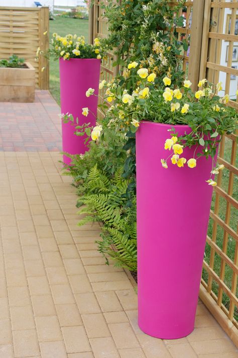 cool-clever-garden-planters-ideas, I have these in a different Colourway Garden Ideas Cheap, Flower Pot Design, Sometimes People, Outdoor Planter, Most Beautiful Gardens, Planter Ideas, Garden Containers, Pink Garden, Colorful Garden