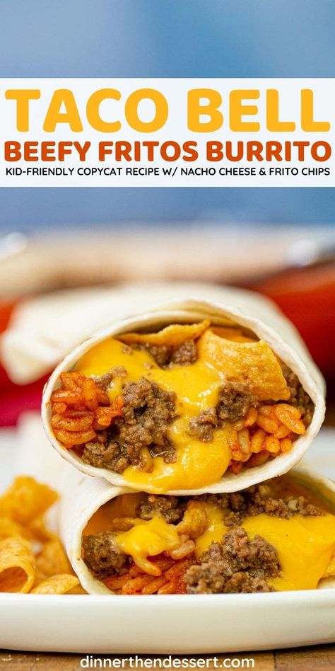 Fritos Burrito, Taco Bell Burrito Recipe, December Dinners, Taco Bell Beef, Taco Bell Recipes, Burrito Recipe, Burritos Recipe, Tacos And Burritos, Copykat Recipes