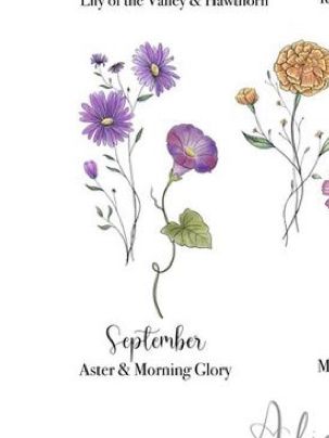 Aster Bouquet Tattoo, Morning Glory And Rose Tattoo, Morning Glory And Aster Tattoo, Aster And Morning Glory Flower Tattoo, Mum Tattoos, Month Tattoos, Aster Flower Tattoo, Aster Tattoo, Aster Flower Tattoos