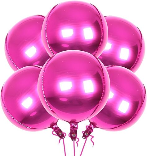 Hot Pink Balloons, Hot Pink Party, Gender Party, Silver Balloon, Round Balloons, Purple Balloons, Metallic Balloons, Balloon Ribbon, Green Balloon