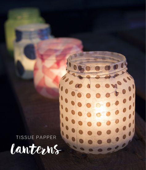 Tissue Paper Glass Jar, Modge Podge Jars Tissue Paper, Tissue Lanterns, Jar Luminaries Diy, Candles Colorful, Tissue Paper Lanterns, Candles Long, Cheap Vases, Bubble Vase