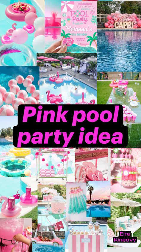 #pink pool party ideas Pink Out Pool Party, Ladies Pool Party Ideas, Sweet 16 Pool Party Ideas, Pool Party Ideas For Teens, Preppy Pool Party, Teen Pool Party, Pool Party Aesthetic, Teen Pool Parties, Sweet 16 Pool Parties