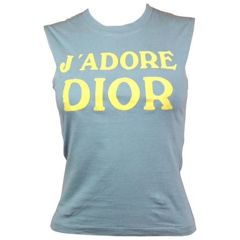 Jadore Dior Tshirt, Dior Tshirt, Christian Dior Jadore, 2000s Fashion Icons, J Adore Dior, Light Blue Tank Top, Dior Clothing, Dior Boutique, Velvet Bustier