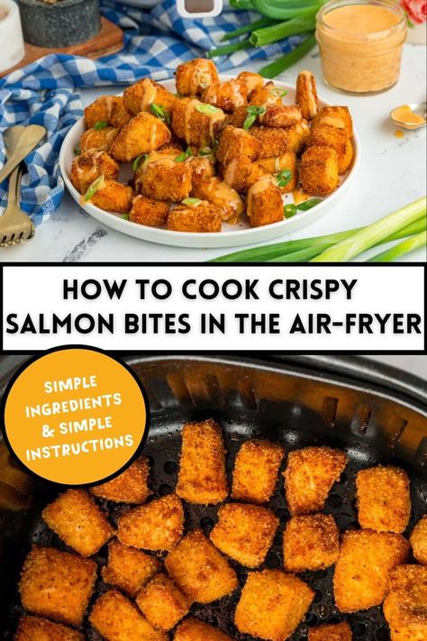 Air Fryer Crispy Salmon Bites, Crunchy Salmon Bites, Panko Crusted Salmon Air Fryer, Breaded Salmon Bites Air Fryer, Breaded Salmon Bites, Salmon Bits In Air Fryer, Crispy Salmon Bites Air Fryer, Airfryer Salmon Bites, Salmon Bites Air Fryer