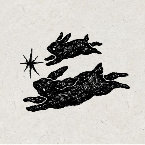 Folk Art Rabbit Tattoo, Jackrabbit Illustration, Lino Print Tattoo, Rabbit Head Drawing, Two Headed Rabbit, Bunny Linocut, Hare Cartoon, Black Rabbit Of Inle, Like Tattoos