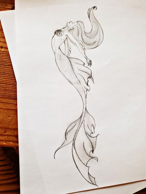 David Delamare Mermaids, Goddess Art Sketch, Mystical Creatures Tattoo Ideas, Mystical Creatures Sketches, Mystical Drawing Ideas, Mermaid Swimming Drawing, Siren Tail Drawing, Mystical Creature Drawing, Drawing Mermaid Sketches