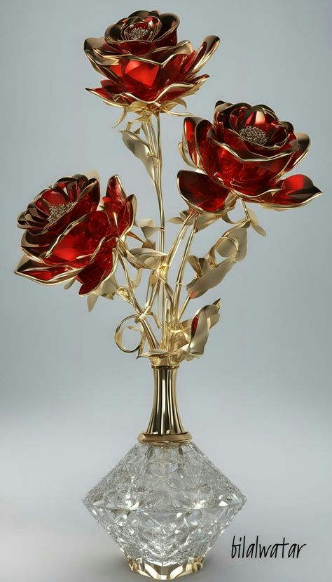 Rose Souvenir, Glass Roses, Rose In A Glass, Rose Flower Photos, Red Roses Wallpaper, Gold Roses, Beautiful Night Images, Glass Rose, Rose Gold Flower